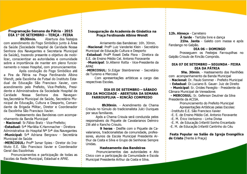 Definida programação da semana da pátria